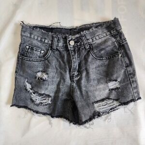 AOE Cowboy S Distressed Denim Shorts Ripped Frayed Hem Black Wash WesternCowgirl